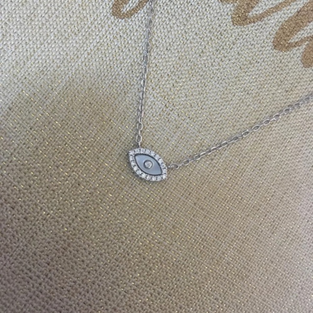 Silver 925 evil eye with rhinestone necklace chain - Picture 4 of 7
